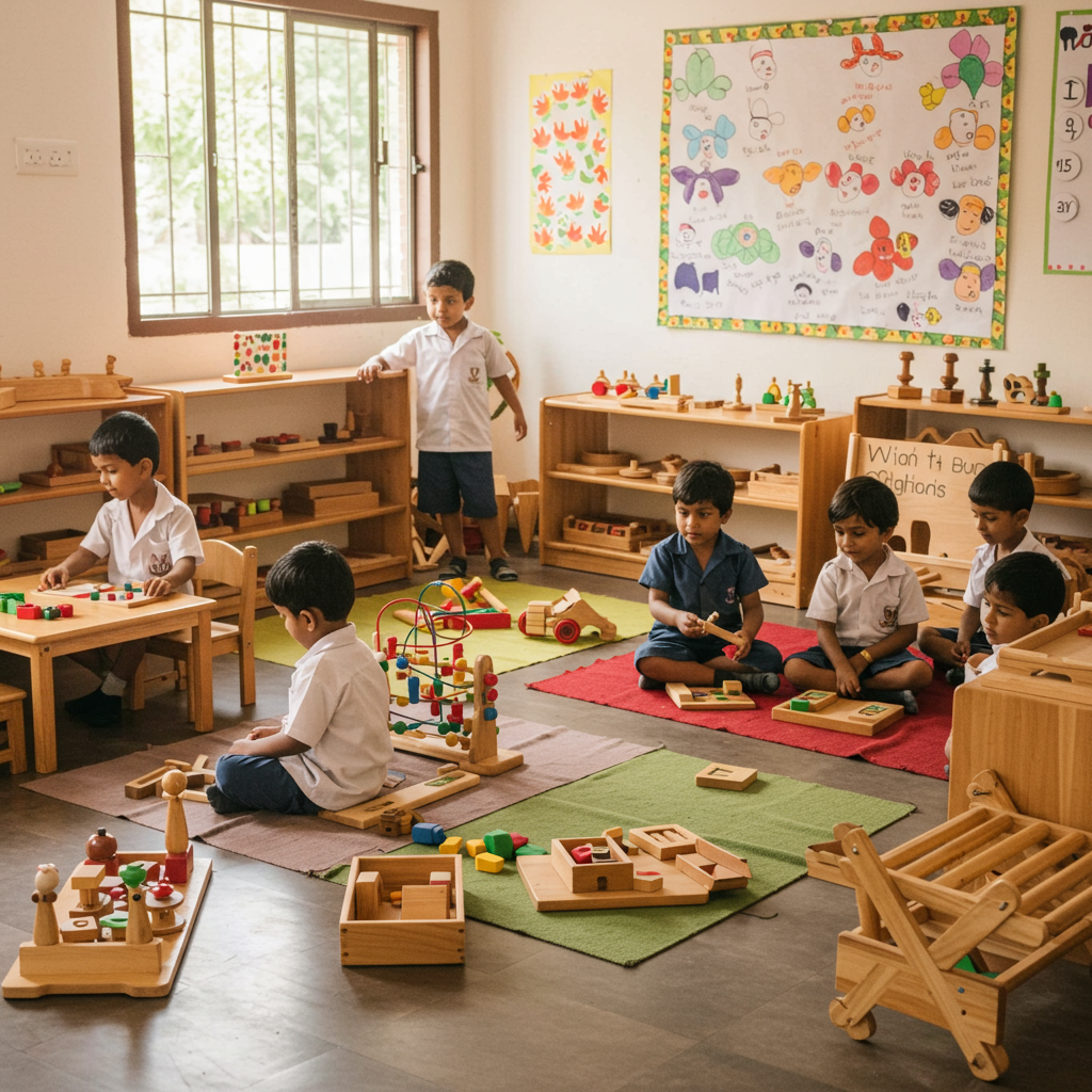 Montessori children playing with materials