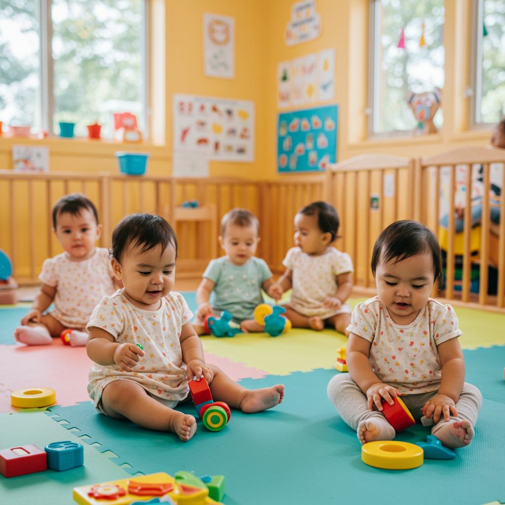 Babies playing on a soft mat